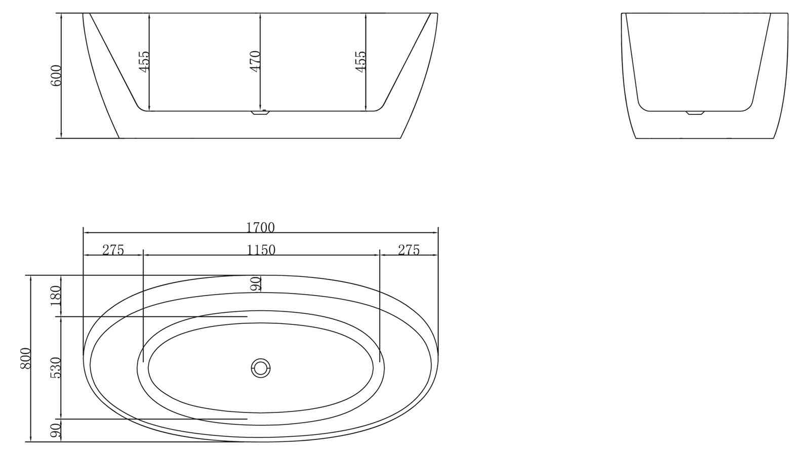 Ванна акриловая BB404-1700-800 BelBagno